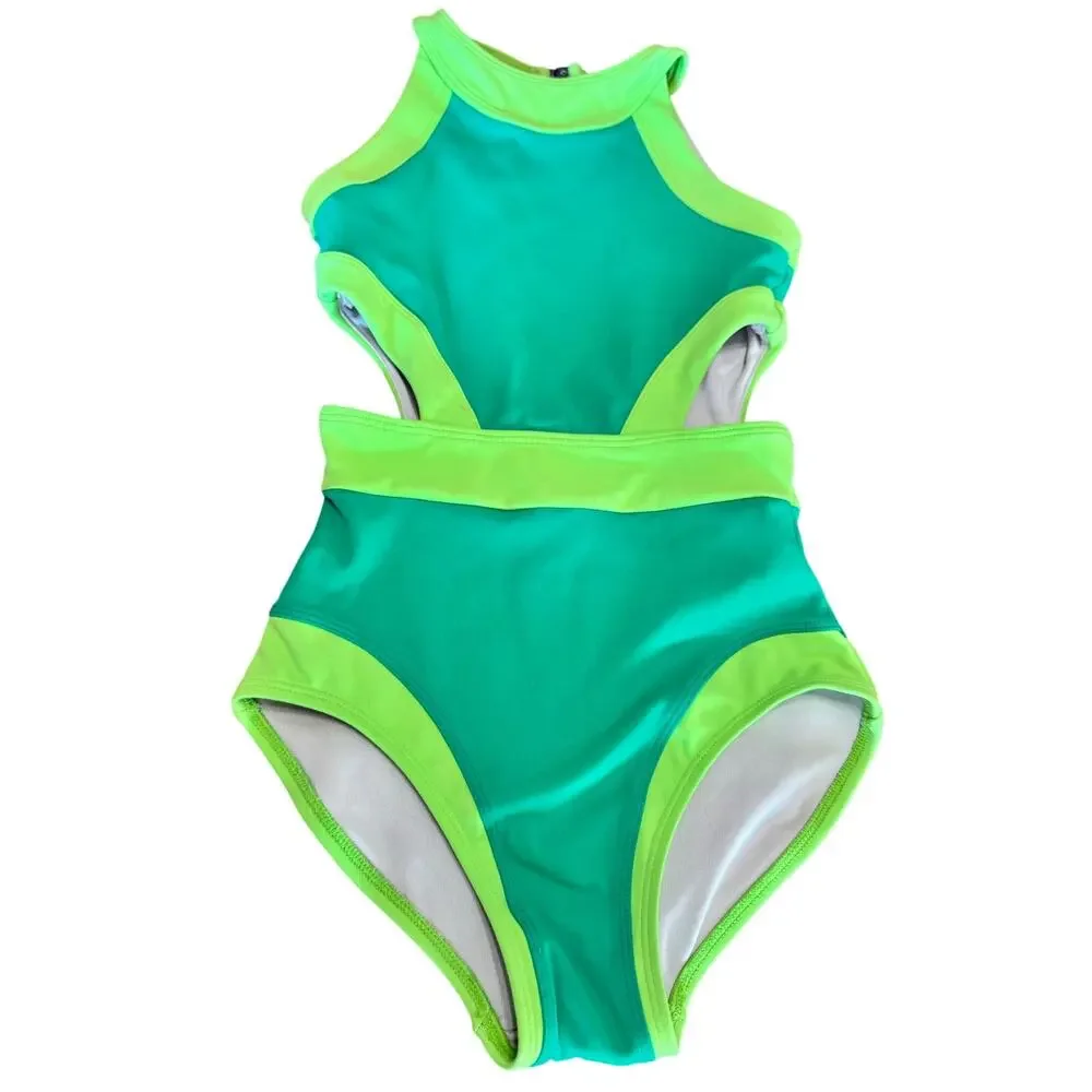 Jo+Jax Power Up Leo Leotard YL Youth Large Green Neon Cutout Dance  Jo and Jax